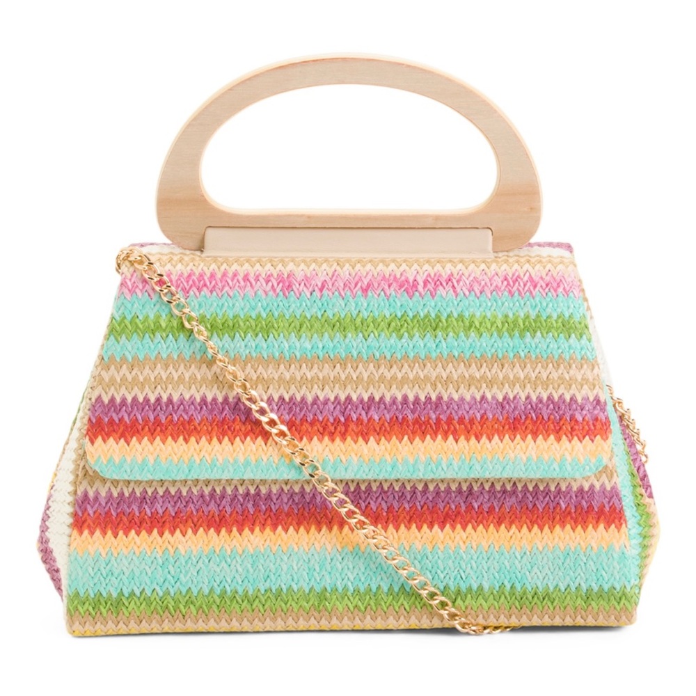 Brand New Alessia Bianchi Stripped Wood Top Handle Crossbody Handbag